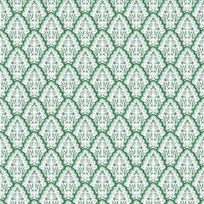 Small Green and White  Scallop Paisley