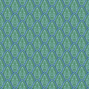 Small Green and Blues Scallop Paisley