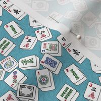 Mini Scale Mahjong Tiles on Aqua Swirls