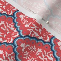 Small Blue and Red Scallop Paisley