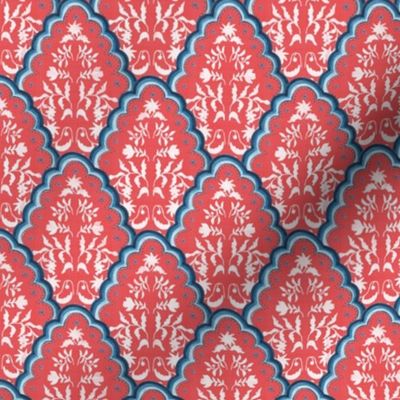 Small Blue and Red Scallop Paisley