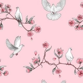 White Doves on Pink - Small Scale