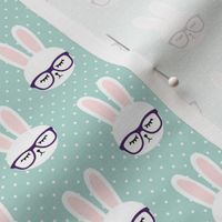 (small scale) bunny with glasses - dark mint polka C20BS