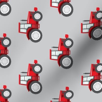 red tractors on grey - farm themed fabric (90) C20BS