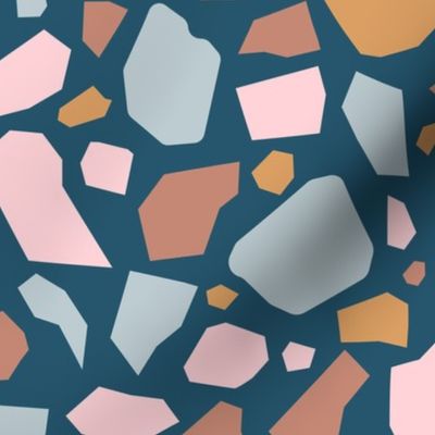 Modern Terrazzo 4 Blue Ochre Terracotta Pink - Sm