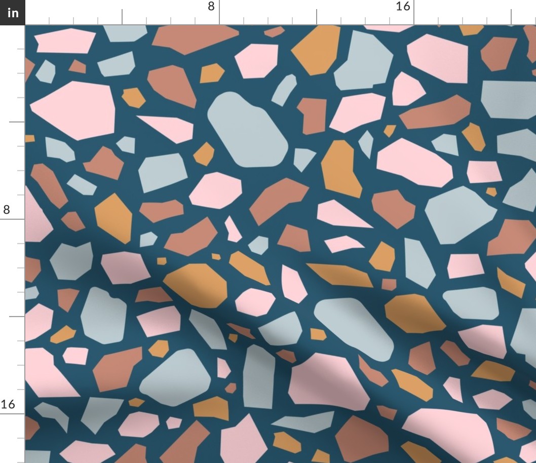 Modern Terrazzo 4 Blue Ochre Terracotta Pink - Sm