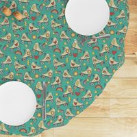 Retro Roller Rink- Green // rollerskating shooting star hearts lightning rainbows whimsical vintage fabric