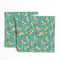 Retro Roller Rink- Green // rollerskating shooting star hearts lightning rainbows whimsical vintage fabric