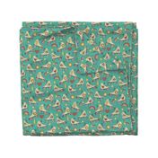 Retro Roller Rink- Green // rollerskating shooting star hearts lightning rainbows whimsical vintage fabric