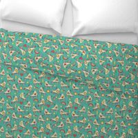 Retro Roller Rink- Green // rollerskating shooting star hearts lightning rainbows whimsical vintage fabric