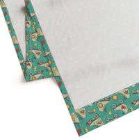 Retro Roller Rink- Green // rollerskating shooting star hearts lightning rainbows whimsical vintage fabric