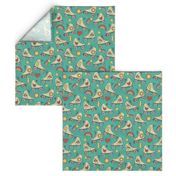 Retro Roller Rink- Green // rollerskating shooting star hearts lightning rainbows whimsical vintage fabric