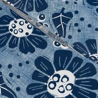 Woodcut flowers indigo