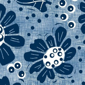 Woodcut flowers indigo