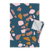 Modern Terrazzo 4 Blue Ochre Terracotta Pink - L