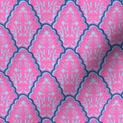 Small Pink and Blues Scallop Paisley