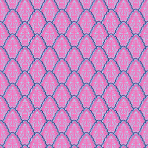 Small Pink and Blues Scallop Paisley