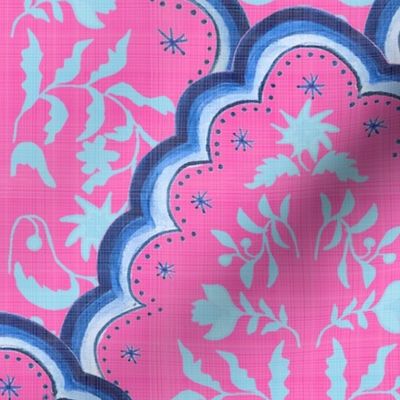 Large Pink and Blues Scallop Paisley