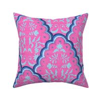 Large Pink and Blues Scallop Paisley