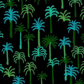 palm tree fabric - hand-drawn palms fabric, palm print, tropical fabric, tropical print, palm print fabric - black