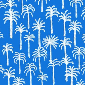 palm tree fabric - hand-drawn palms fabric, palm print, tropical fabric, tropical print, palm print fabric - electric blue