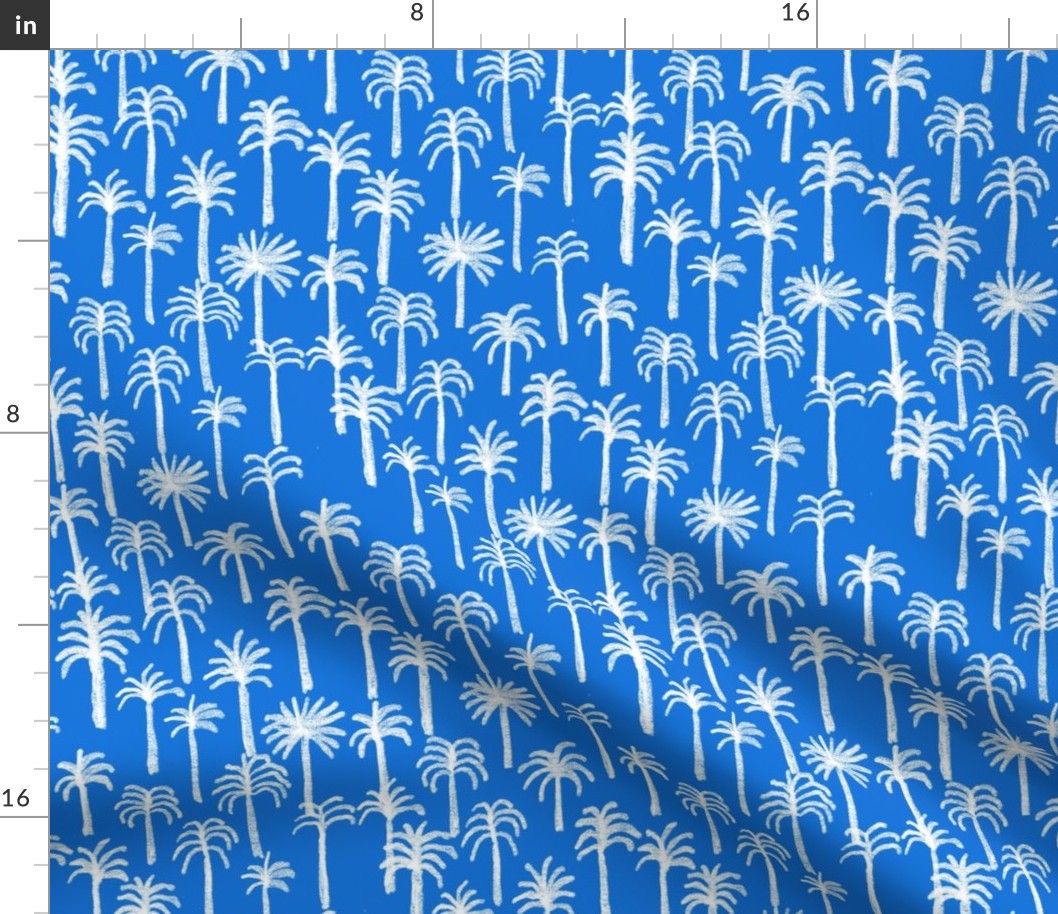 palm tree fabric - hand-drawn palms fabric, palm print, tropical fabric, tropical print, palm print fabric - electric blue