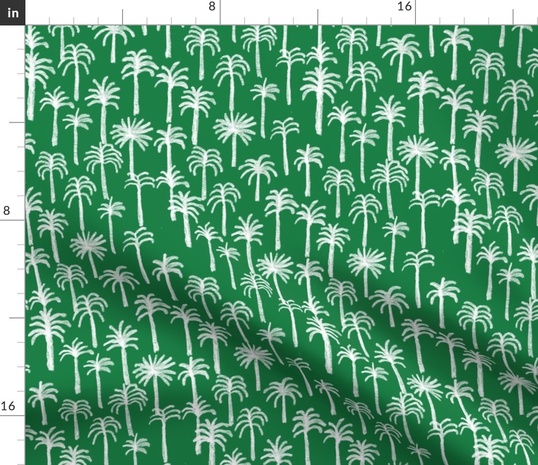 palm tree fabric - hand-drawn palms fabric, palm print, tropical fabric, tropical print, palm print fabric - emerald green