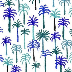 palm tree fabric - hand-drawn palms fabric, palm print, tropical fabric, tropical print, palm print fabric - bright blue