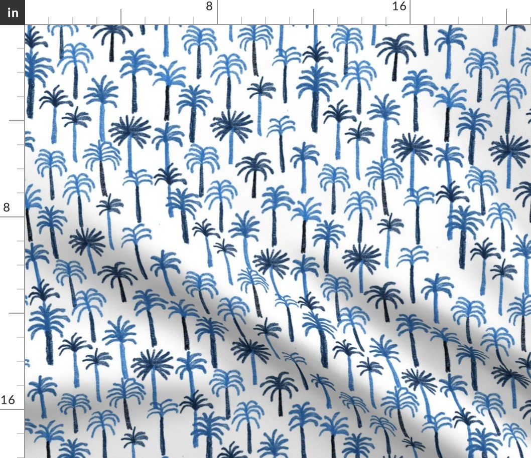 palm tree fabric - hand-drawn palms fabric, palm print, tropical fabric, tropical print, palm print fabric - blue