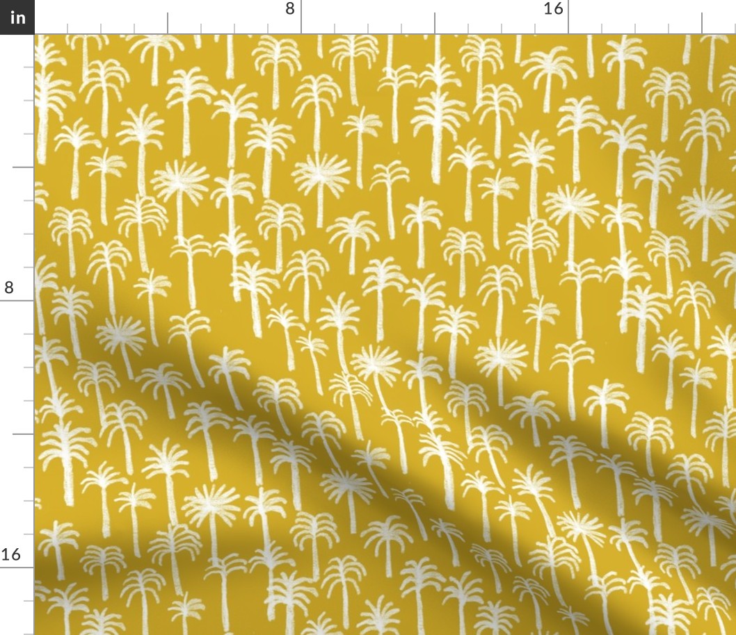 palm tree fabric - hand-drawn palms fabric, palm print, tropical fabric, tropical print, palm print fabric -mustard