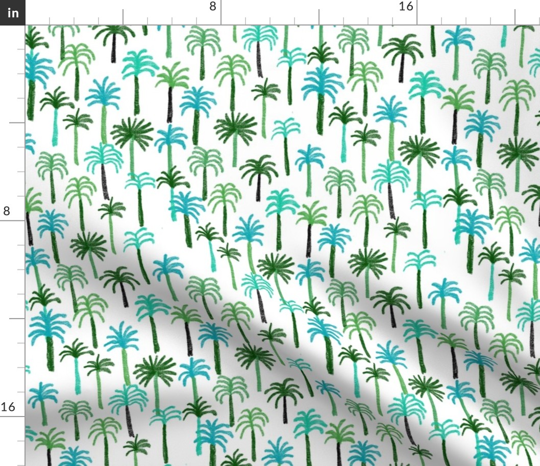 palm tree fabric - hand-drawn palms fabric, palm print, tropical fabric, tropical print, palm print fabric - greens