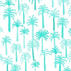 palm tree fabric - hand-drawn palms fabric, palm print, tropical fabric, tropical print, palm print fabric -aqua