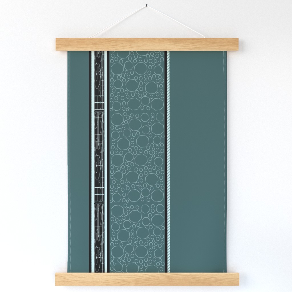 Stripe Geometric with Octogons - Pine and mint 
