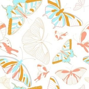 Butterfly Dreams|Mustard Pink Cyan Butterflies|Renee Davis