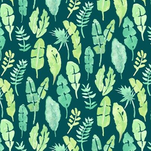 Island Botanical on Teal|Tropical Plant Watercolor|Renee Davis