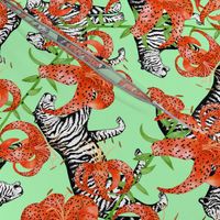 Tigers and Tiger Lilies (Green Background)