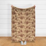 Elephants and Baobab Toile - Sienna