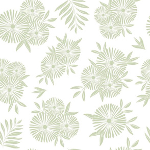 Green Floral Silhouettes On White