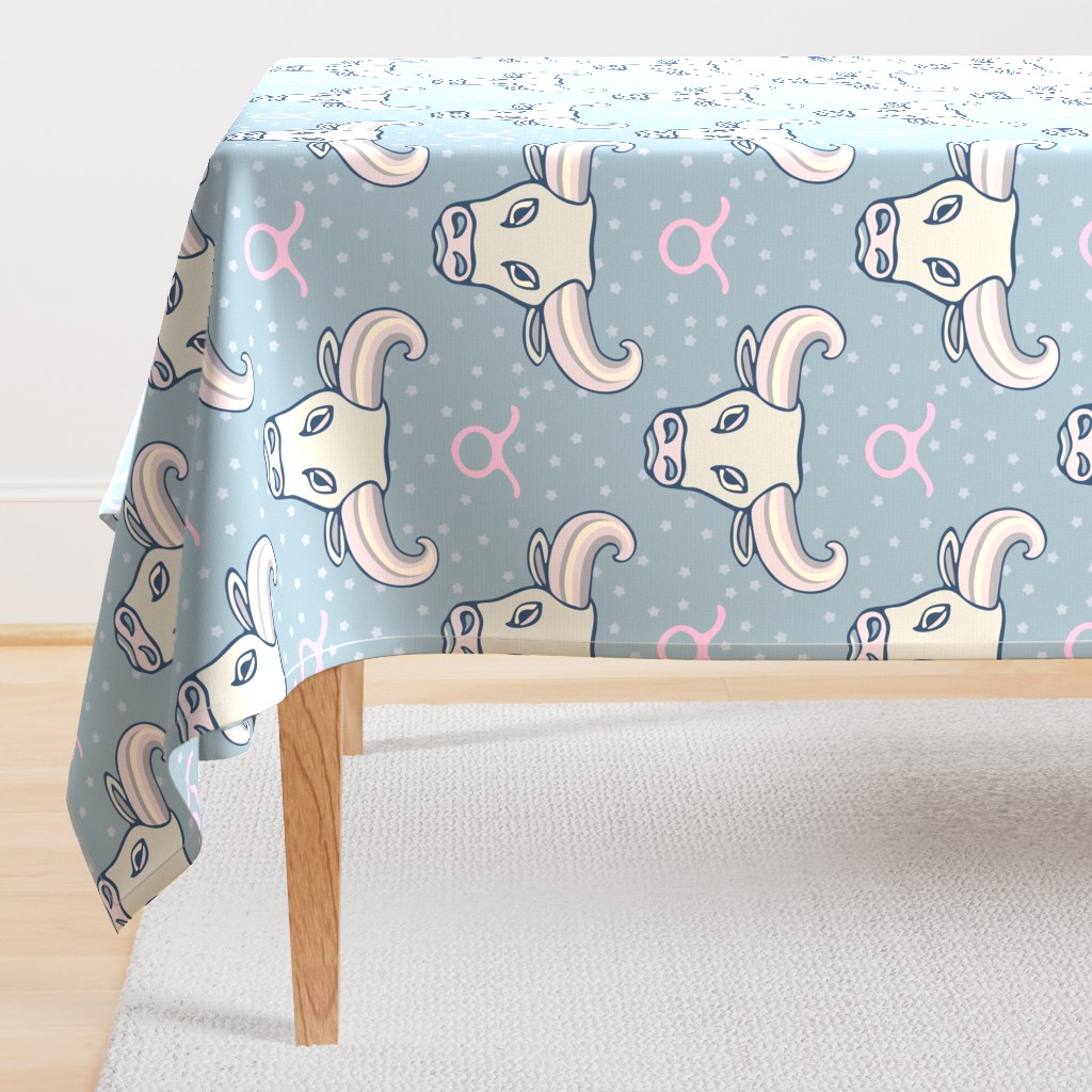 Taurus - Zodiac Astrology Animal Cow Bull in Blue Pink Gray Purple - UnBlink Studio by Jackie Tahara 