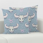 Taurus - Zodiac Astrology Animal Cow Bull in Blue Pink Gray Purple - UnBlink Studio by Jackie Tahara 