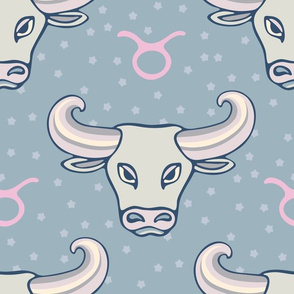 Taurus - Zodiac Astrology Animal Cow Bull in Blue Pink Gray Purple - UnBlink Studio by Jackie Tahara 