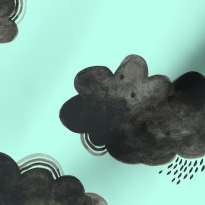 Rain Clouds - Black and Mint - Larger