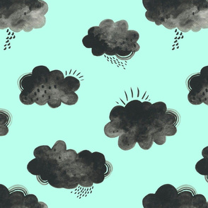 Rain Clouds - Black and Mint - Larger