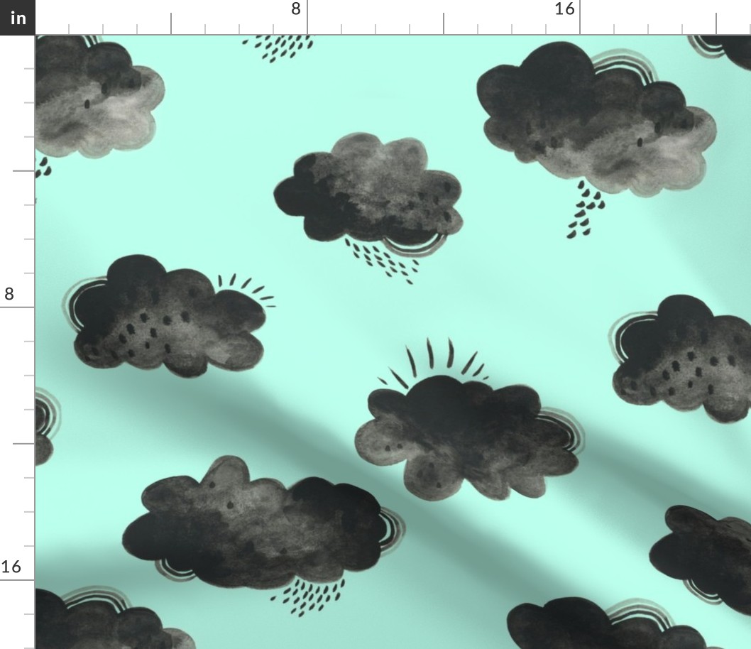 Rain Clouds - Black and Mint - Larger