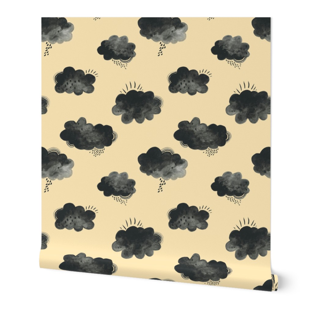 Rain Clouds - Black and Peach - Larger