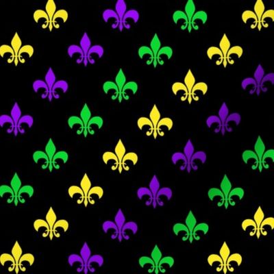 One Inch Mardi Gras Alternating Fleur-de-lis  on Black