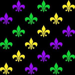 One Inch Mardi Gras Alternating Fleur-de-lis  on Black