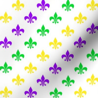 One Inch Mardi Gras Alternating Fleur-de-lis  on White