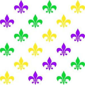 One Inch Mardi Gras Alternating Fleur-de-lis  on White