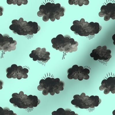 Rain Clouds - Black and Mint - Smaller